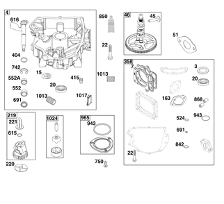 Crankcase Cover/Sump Group Diagram and Parts List for 44N677-0060-G1 400000 - 699999 Briggs and Stratton Engine